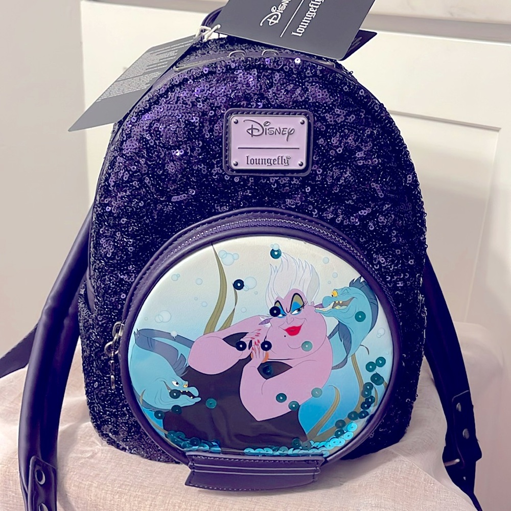 Loungefly Disney Villians Ursula Snow Globe Mini Backpack Purple Sequins NWT